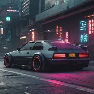 cyberpunk car with neon lights