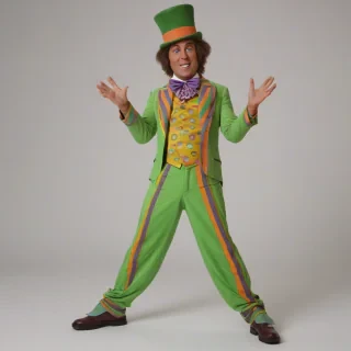 Oompa Loompa from Willy Wonka, full-body view, colorful outfit, plain white background, on a plain white background, even lighting 