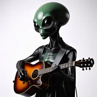 Alien holding a guitar