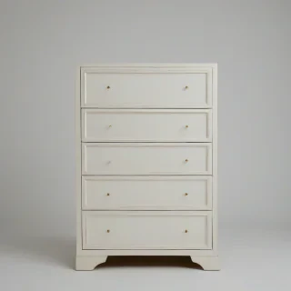Ivory chest, minimalist style, full-body view, plain white background, on a plain white background, even lighting 