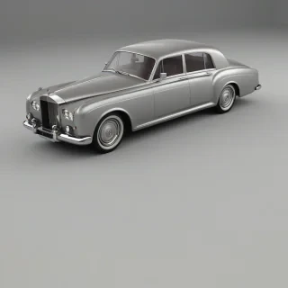 A 1965 Silver and black Rolls Royce Silver Cloud, full-body view, wide shot, with sleek lines and a luxurious interior, parked on a plain white background, with soft natural light and subtle shadows, in a realistic and detailed digital art style, on a plain white background, even lighting 