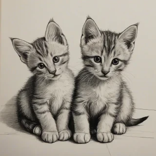 Line drawing of two kittens sitting next to each other