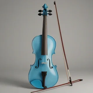 A intricately designed, antique Victorian-style violin with a mesmerizing Azure blue finish, full-body view, on a plain white background, with soft, warm lighting and delicate shadows, in the style of a highly detailed, realistic digital illustration, on a plain white background, even lighting 