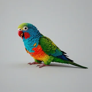 colorful parakeet, pixel art style, only thing in the image, no background, bright lighting, on a plain white background, even lighting