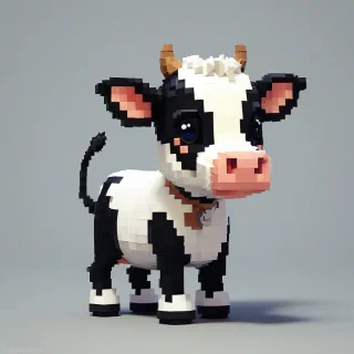 chibi pixel art style cow, on a plain white background, even lighting