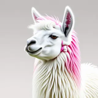 white llama with pink mane