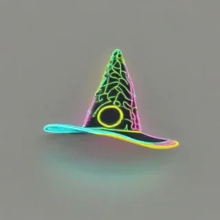 3d cartoon style, neon colored witch's hat, on a plain white background, even lighting