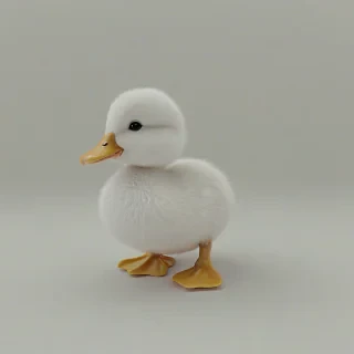 3d hand-drawn, single baby duck, on a plain white background, even lighting, pastel colors, cute, fluffy, on a plain white background, even lighting