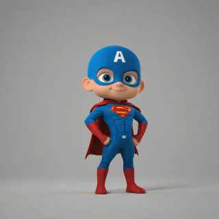 Animation style of a super hero child, on a plain white background, even lighting