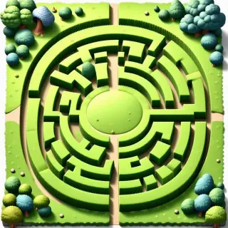 overview of a cartoon maze in a field
