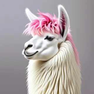 white llama with pink mane