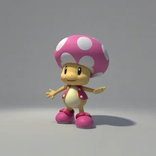 3d cartoon animation style of Toadette, on a plain white background, even lighting