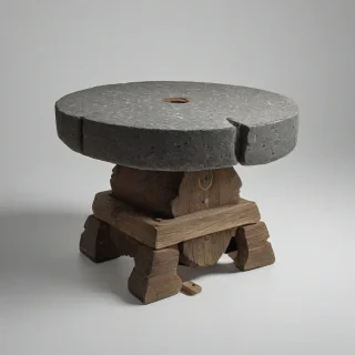 D & D style medieval grindstone on a stand, on a plain white background, even lighting
