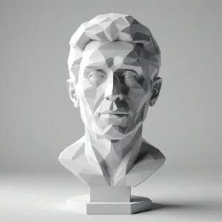 white, bust of a human in low poly style, on a plain white background, even lighting