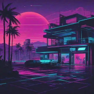 1980s synthwave scene