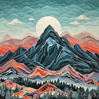 Paper cutout art of an Abstract mountain painting