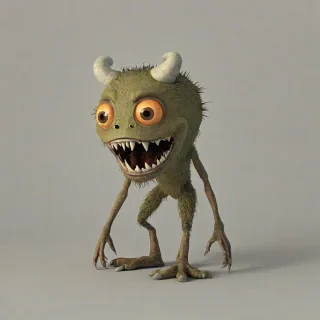 3d cartoon, scary, earth tone colored, monster, on a plain white background, even lighting
