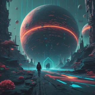 Close-up Beeple art style scene