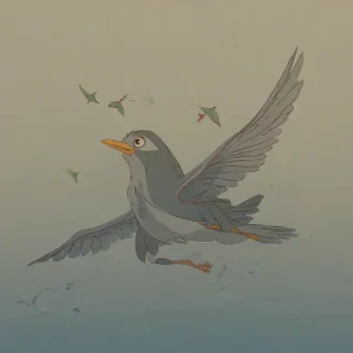 Ghibli-style of a flying bird