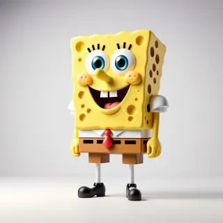 A full-body view of SpongeBob SquarePants, a yellow sea sponge with a optimistic and enthusiastic expression, wearing his classic square pants and a white shirt, standing on a plain white background, in a wide shot with his feet visible, in the style of a 3D cartoon illustration with bright and vibrant colors, with dynamic shadows and a soft backlight