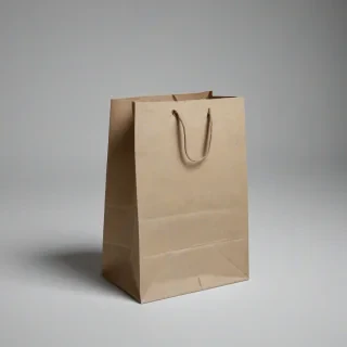 wide open standing paper bag, top folded down, on a plain white background, even lighting