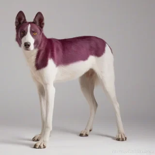 A full-body view of a quadruped, Plum, with a contemporary style, set against a plain white background, with vibrant plum-colored fur and a sleek, modern design, in a wide-angle shot with the quadruped's feet visible, under soft, natural light with subtle shadows, on a plain white background, even lighting 