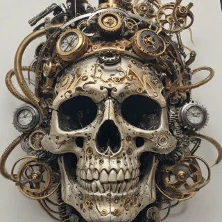 steampunk skull, on a plain white background, even lighting
