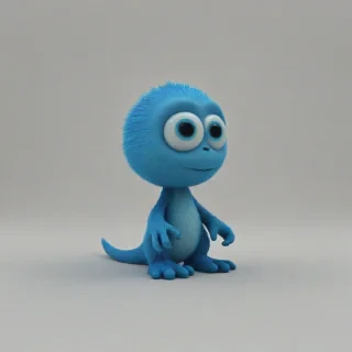 3d cartoon blue creature that is mystical, kid friendly, on a plain white background, even lighting