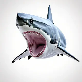 A great white shark with its mouth open