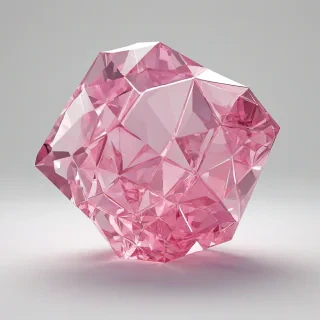 A large, pink crystal formation in a wide shot, with a modernist aesthetic, featuring clean lines, geometric shapes, and a minimalist background, on a plain white background, with soft, natural lighting and subtle shadows, full-body view, with the crystal's intricate details and facets visible, in a digital art style, with a focus on simplicity and elegance