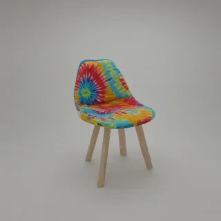 tie-dye style of a chair, on a plain white background, even lighting