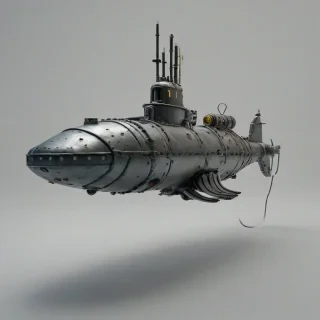 hydrodpunk submarine, on a plain white background, even lighting 