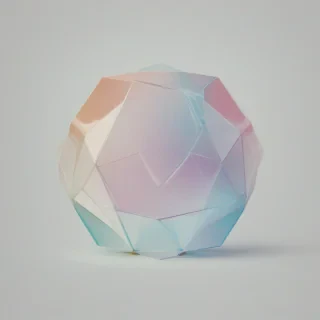 a translucent geometric shape, full-body view, with a wide shot, on a plain white background, with a subtle gradient of pastel colors, and a soft, diffused light, in a digital art style, with bold lines and minimal textures, on a plain white background, even lighting 