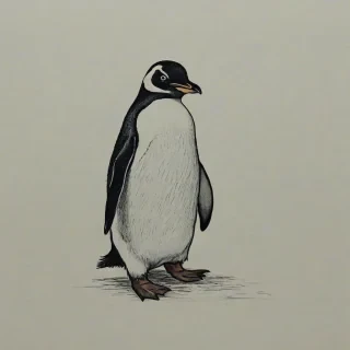 cartoon, hand-drawn, penguin, on a plain white background, even lighting