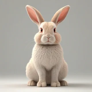 A full-body view of a peach-colored, fluffy rabbit, with bright brown eyes and a little pink nose, sitting on a plain white background, in a contemporary, digital art style, with soft, warm lighting and gentle shadows, and a wide-angle shot to capture the entire rabbit's body, from the tips of its ears to its little paws, on a plain white background, even lighting