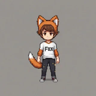 chibi pixel art style, boy with fox ears, on a plain white background, even lighting