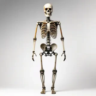 A full body skeleton made out of rusted metal parts and scraps.