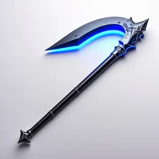 Modern halberd polearm with glowing blue cutting edge