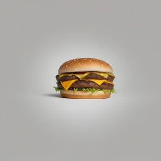 photo of a juicy cheeseburger on a plain white background, full-body view, wide shot, feet visible, colorful, on a plain white background, even lighting 