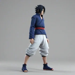 3d cartoon animation style Sasuke Uchiha, full body visible,, on a plain white background, even lighting