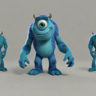 3d cartoon animation of a monster like Monsters Inc., on a plain white background, even lighting