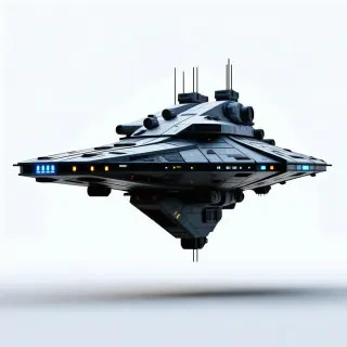 A futuristic sci-fi turret with glowing blue lights on a white background