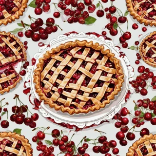 Cherry pie painting in art vector style, full-body view, on a plain white background