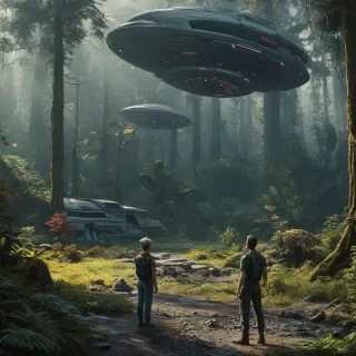 A cool scene depicting both raw nature and 1980s sci-fi