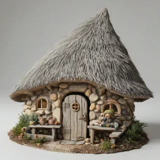 gnome mud hut, on a plain white background, even lighting