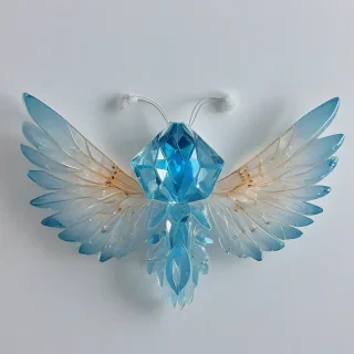 cartoon style shimmering, ethereal, ice blue colored toy crystal wings, with delicate details, and a soft, ethereal glow, on a plain white background, with no other objects, animals, or humans in sight, in a cartoon illustration style, with vibrant coloring and subtle, wearable like a backpack, on a plain white background, even lighting