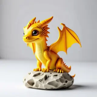 A cute tiny yellow wyvern sitting on a small rock
