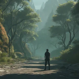 a cool digital art style environmental scene with a person