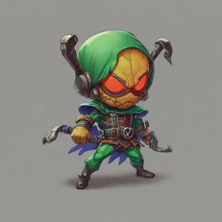 chibi, cel-shaded, bold lines, villain, vivid colors, on a plain white background, even lighting