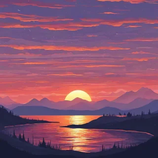 Flat art of a beautiful sunset